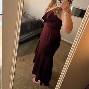 Express Satin Ruffle Wrap Hi-Lo Dress